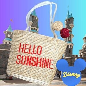 Disney Mickey Collection Large Tote Woven Rafia Boho Official Mickey NWT